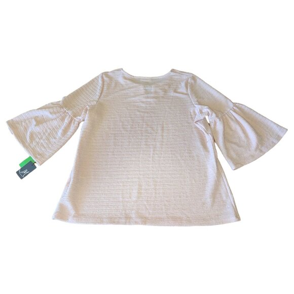 JM Collection Womens XL 3/4 Sleeve Textured Top Casabella Pink Keyhole Detail - Picture 3 of 5